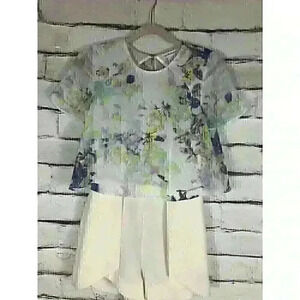 BCBGeneration Womens Size 2 Multicolor Short Sleeve Floral Top Open Back Romper